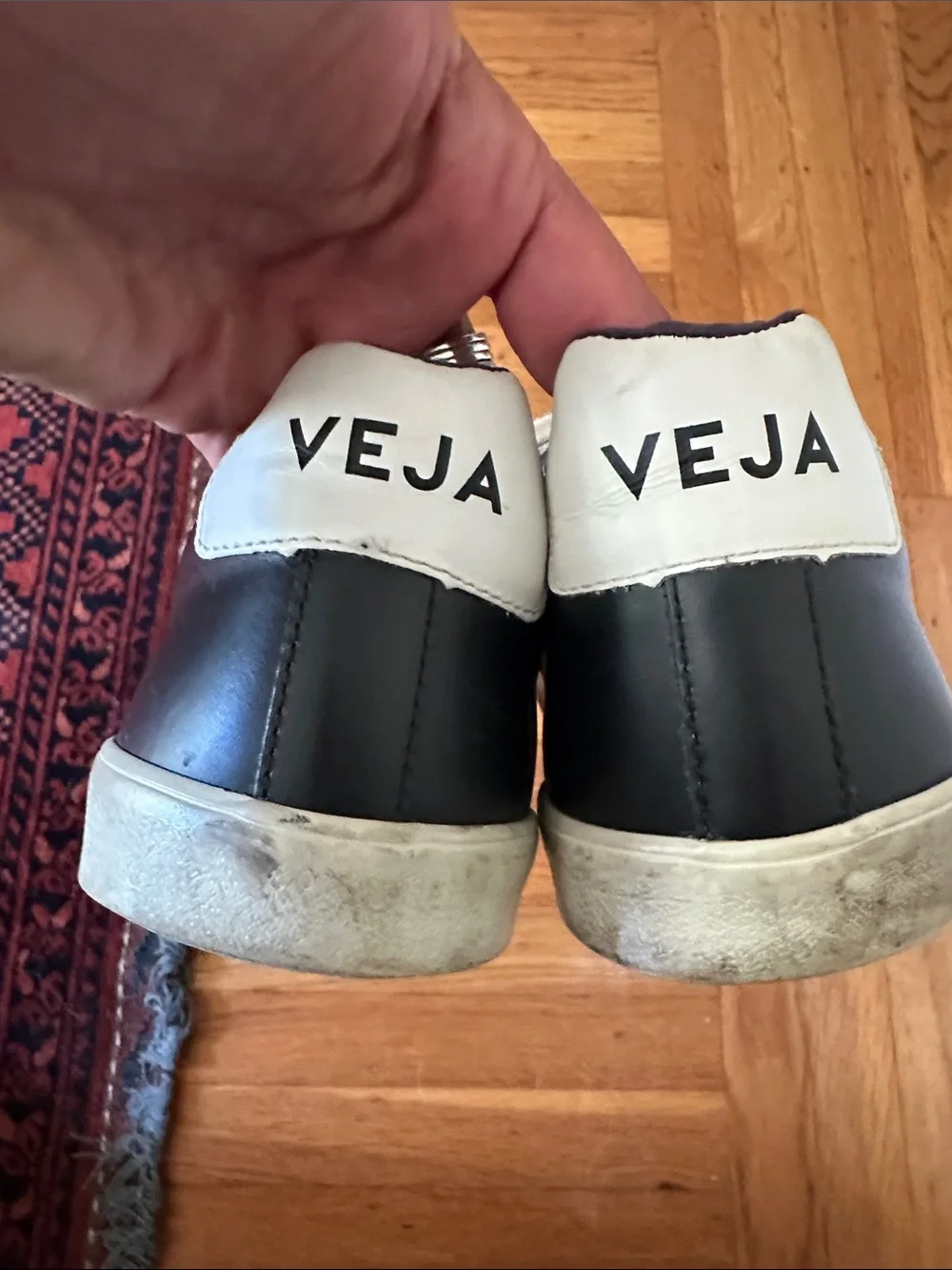 Veja Men’s Black Leather Sneakers with White Details Size 9